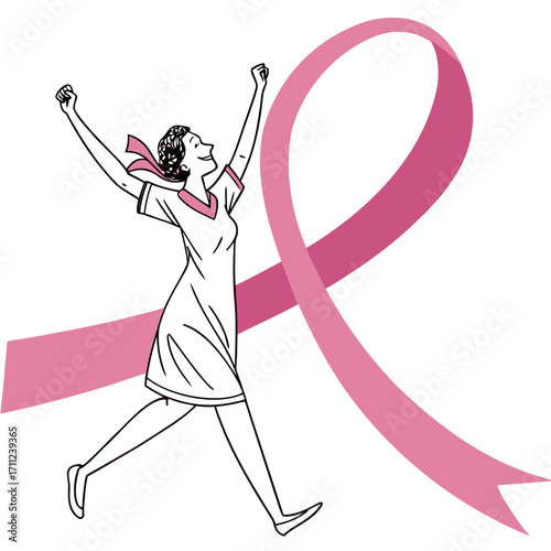 Happy Women with Pink Ribbon 