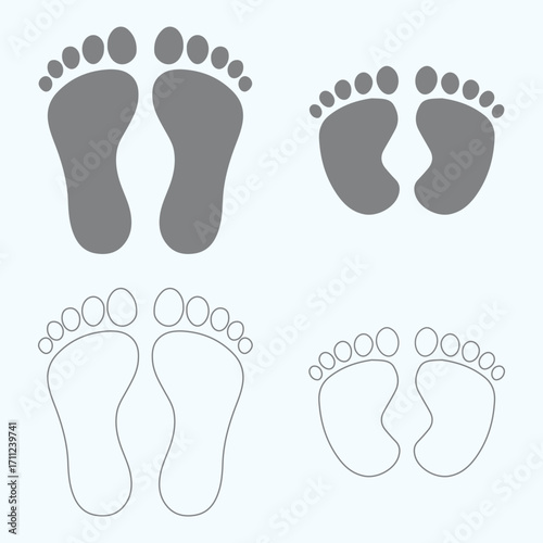 The silhouette of footprints. footsteps icon or sign for print.  Human footprint icon. Baby footprint. Silhouette of footprints. Vector illustration.