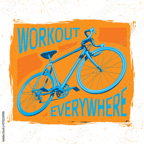 Blue Bicycle Illustration with Drop Handlebars and Orange Background.
