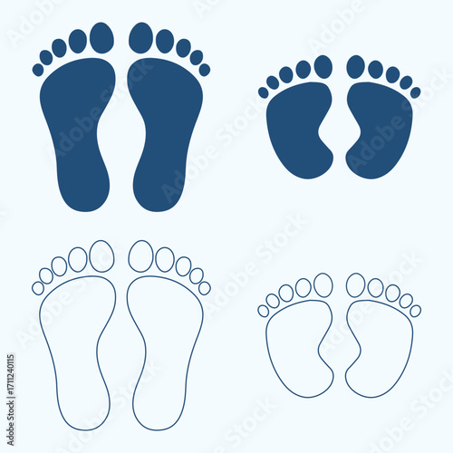 The silhouette of footprints. footsteps icon or sign for print.  Human footprint icon. Baby footprint. Silhouette of footprints. Vector illustration.