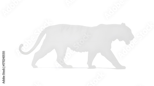 Silhouette of a majestic tiger walking gracefully across a white background.