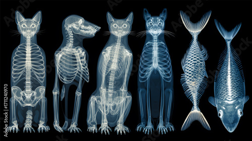 Veterinary Radiography of Cats Dogs and Fish Skeletons.