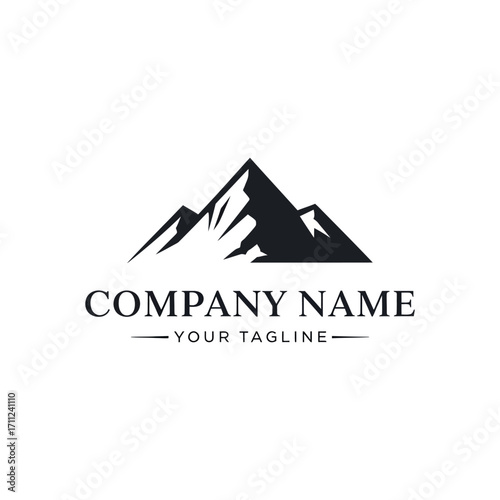 Simple mountain range logo design with brand name and tagline.