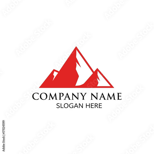 Simple mountain range logo design with brand name and tagline.