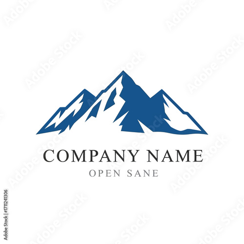 Simple mountain range logo design with brand name and tagline.