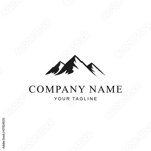 Simple mountain range logo design with brand name and tagline.