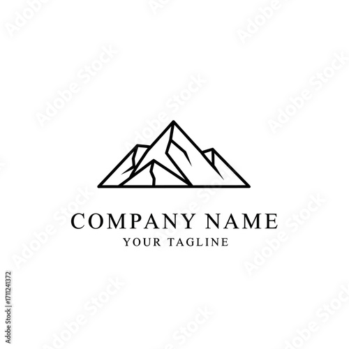 Simple mountain range logo design with brand name and tagline.
