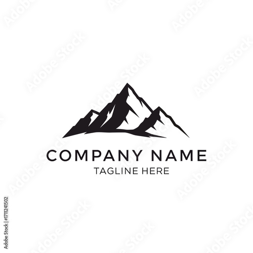 Simple mountain range logo design with brand name and tagline.