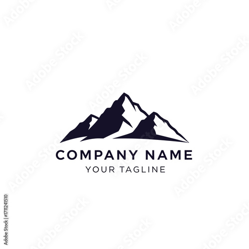 Simple mountain range logo design with brand name and tagline.