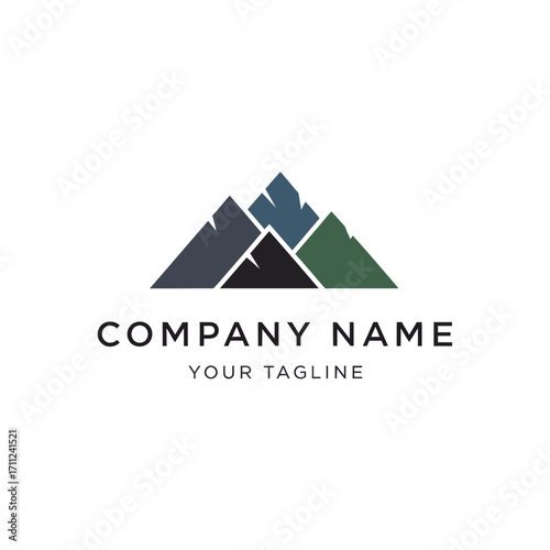 Simple mountain range logo design with brand name and tagline.