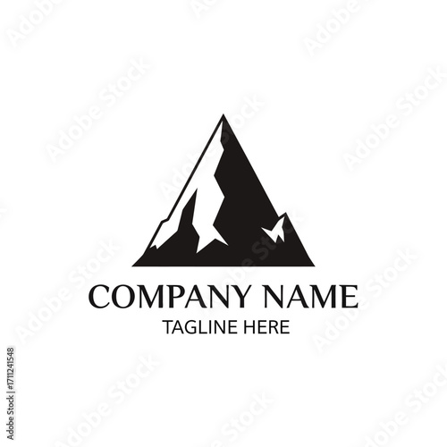 Simple mountain range logo design with brand name and tagline.
