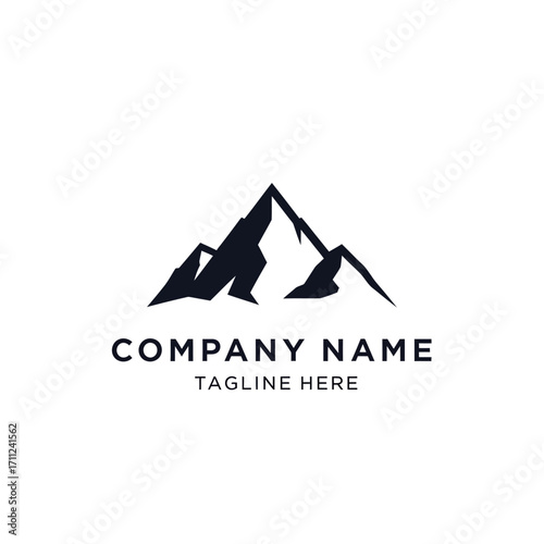 Simple mountain range logo design with brand name and tagline.