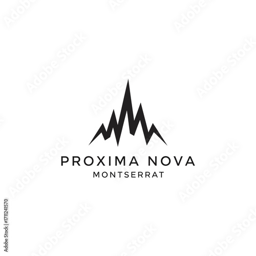Simple mountain range logo design with brand name and tagline.