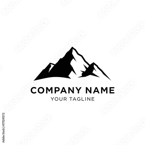 Simple mountain range logo design with brand name and tagline.