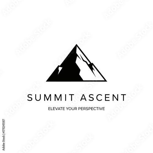 Simple mountain range logo design with brand name and tagline.