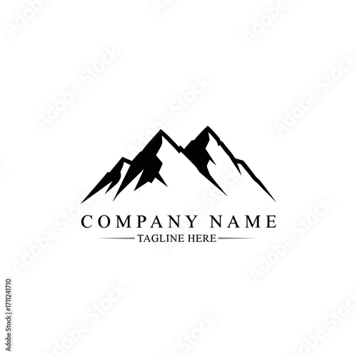 Simple mountain range logo design with brand name and tagline.