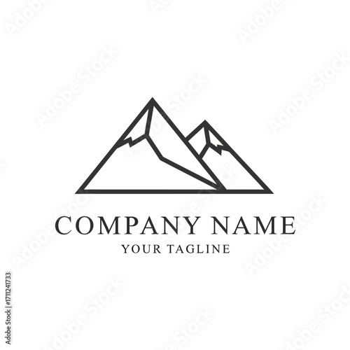 Simple mountain range logo design with brand name and tagline.