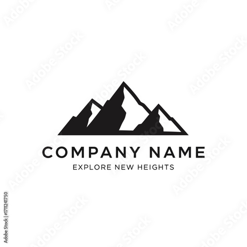 Simple mountain range logo design with brand name and tagline.