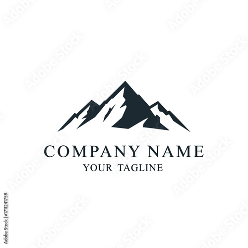 Simple mountain range logo design with brand name and tagline.
