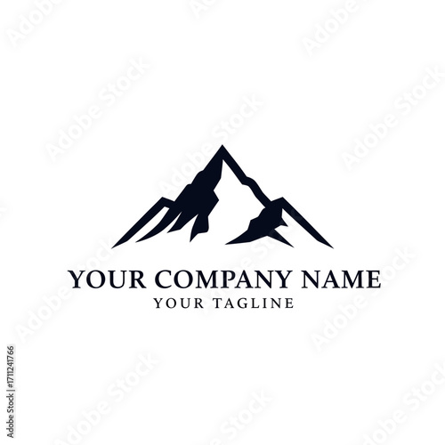 Simple mountain range logo design with brand name and tagline.