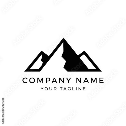 Simple mountain range logo design with brand name and tagline.