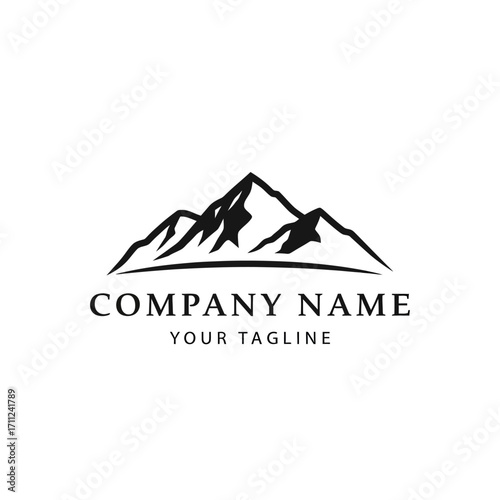 Simple mountain range logo design with brand name and tagline.