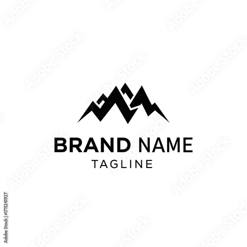 Simple mountain range logo design with brand name and tagline.