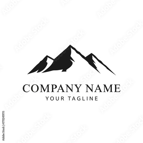 Simple mountain range logo design with brand name and tagline.