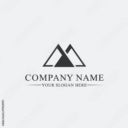 Simple mountain range logo design with brand name and tagline.