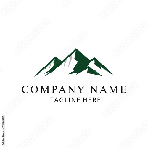 Simple mountain range logo design with brand name and tagline.