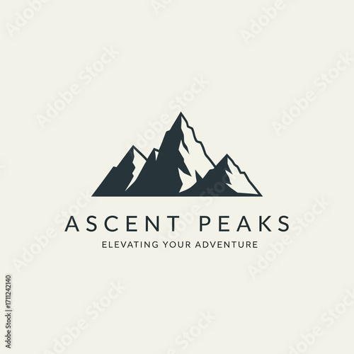 Simple mountain range logo design with brand name and tagline.