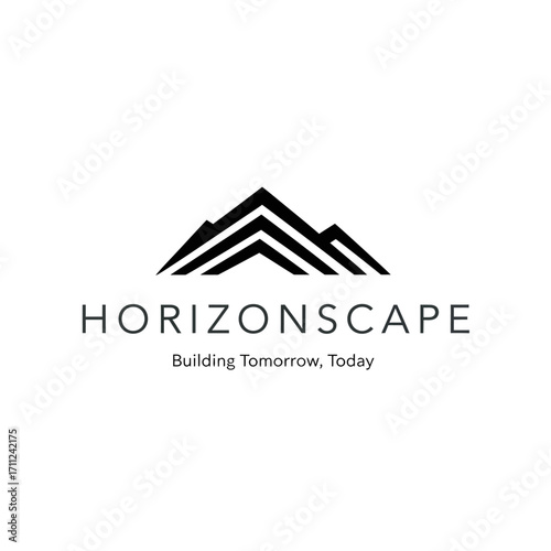 Simple mountain range logo design with brand name and tagline.