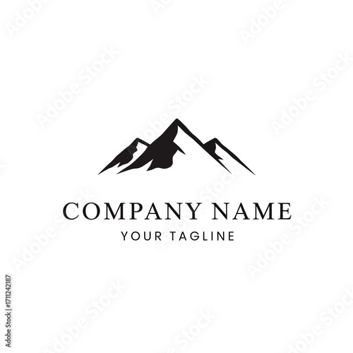 Simple mountain range logo design with brand name and tagline.