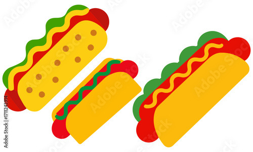 Delicious hot dogs, tasty fast food treat, perfect for summer picnics and backyard barbecues