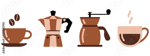 Brewing happiness with stylish coffee icons, a modern take on classic coffee making and enjoying moments