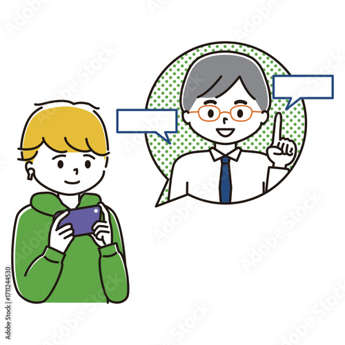 スマホで解説動画を見る男性のイラスト