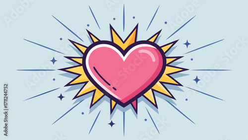 Vibrant comic book style heart icon radiating love, passion, and excitement with a yellow starburst and shining lines. Perfect for Valentine's Day, romance, appreciation, and celebratory themes.