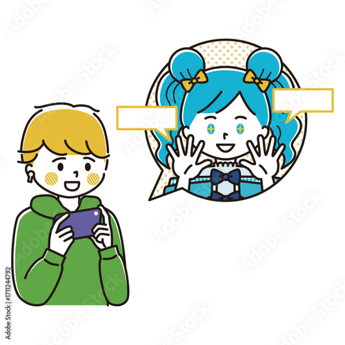 女性Vtuberを推す男性のイラスト