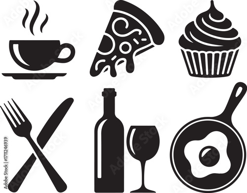 Delicious food icons for menus and recipes
