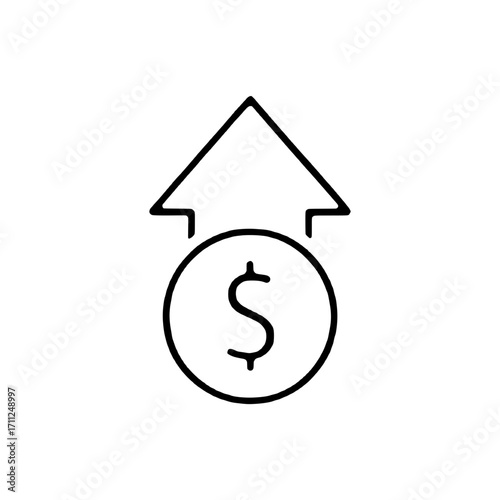 Financial growth money increase icon with upward arrow representing profit, investment, and market value rise