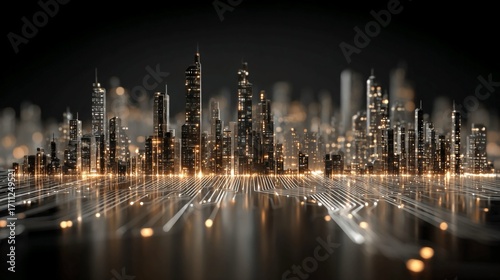 Stunning futuristic cityscape with glowing circuits, embodying smart city innovation and digital transformation for a connected future.