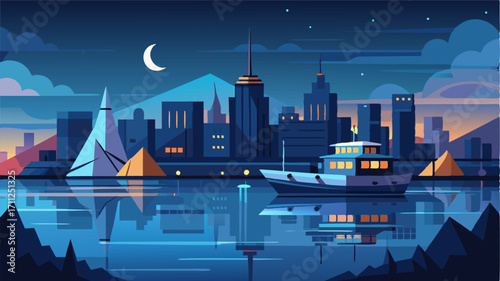 Beyond the hustle and bustle of the harbor there is a sense of serenity in the calm waters as they reflect the city lights at night. Its a moment of stillness amidst the constant