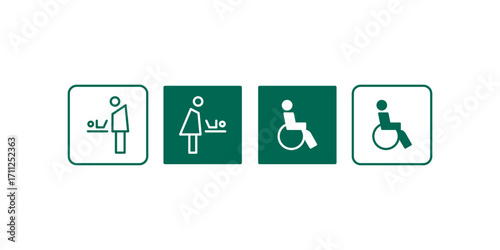 Restroom icon set with boy and girl symbols in vector style for WC signage, bathroom labels, public toilet indicators, user interface and mobile applications