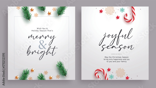 Christmas wish and joyful greeting card clipart poster set. Christmas greeting and wishes card in minimal, simple and elegant Christmas clip art for holiday season postcard collection vector 