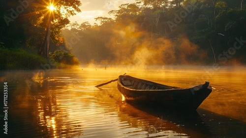 A boat in the river at evening 