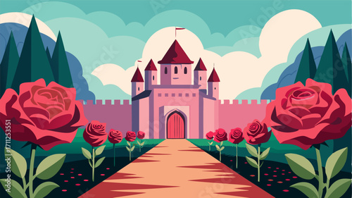 A sprawling rose garden greets visitors upon entering the castle grounds the sweet scent of the flowers filling the air. The castles walls stand tall a symbol of strength and
