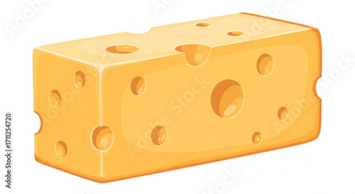 A block of swiss cheese with holes, isolated on white background