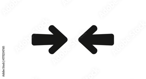 Two black arrows pointing towards each other, symbolizing convergence, meeting, or conflict, isolated on a white background