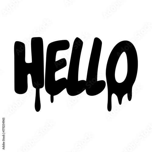 Black bold HELLO text with dripping graffiti effect
