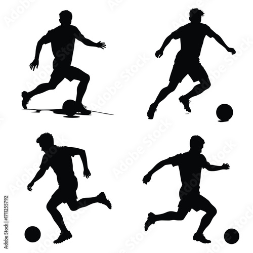 Soccer Silhouette Sequence: A dynamic silhouette sequence captures the essence of soccer, depicting skillful players dribbling the ball.